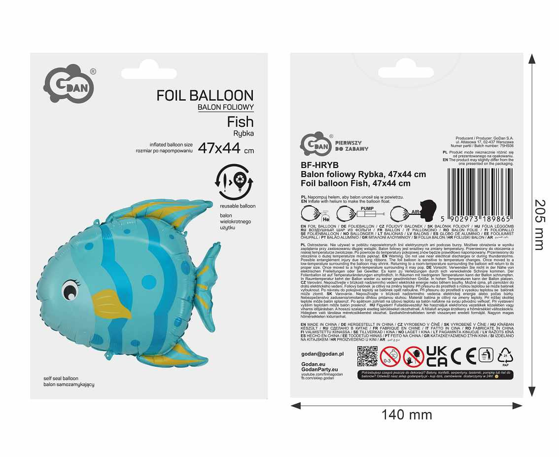 Foil balloon Fish, 47x44 cm